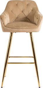 Mebel Elite Krzesło Barowe Tapicerowane Hoker SALEM 2 Beżowe/Złote Welurowe Nowoczesne Glamour 8