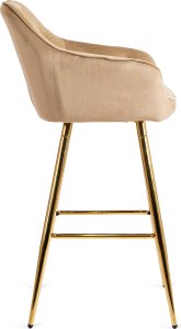 Mebel Elite Krzesło Barowe Tapicerowane Hoker SALEM 2 Beżowe/Złote Welurowe Nowoczesne Glamour 9