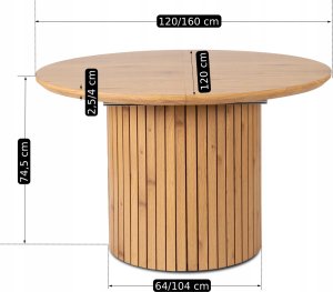 Mebel Elite Stół Okrągły Rozkladany z Lamelami CHARLES 120-160 cm Dąb Nowoczesny Loft 16