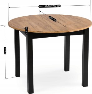Mebel Elite Stół Okrągły Rozkładany JAMES 102-222 cm Dąb Craft/Czarny Nowoczesny Loft 16