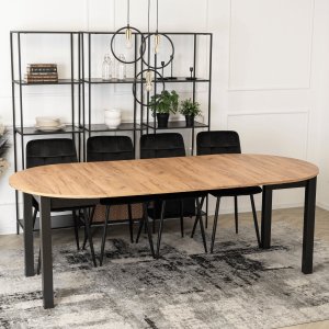 Mebel Elite Stół Okrągły Rozkładany JAMES 102-222 cm Dąb Craft/Czarny Nowoczesny Loft 4