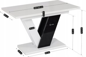 Mebel Elite Stół Prostokątny Rozkładany CLARK 120-160 cm Czarny/Biały Połysk Glamour 11