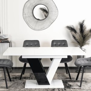 Mebel Elite Stół Prostokątny Rozkładany CLARK 120-160 cm Czarny/Biały Połysk Glamour 2