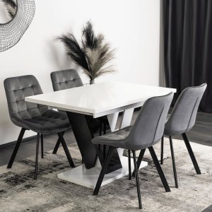 Mebel Elite Stół Prostokątny Rozkładany CLARK 120-160 cm Czarny/Biały Połysk Glamour 4