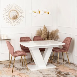 Mebel Elite Stół Prostokątny Rozkładany CLARK 120-160 cm Biały Połysk Glamour 1