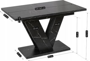 Mebel Elite Stół Prostokątny Rozkładany CLARK 120-160 cm Czarny Marmur Glamour 11
