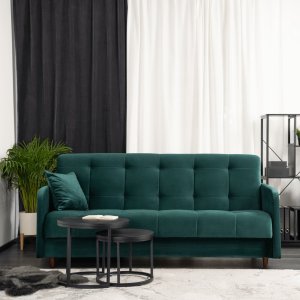 Mebel Elite Sofa z Funkcją Spania Wersalka Rozkładana Dwuosobowa TIVIOLI Zielona Welurowa Nowoczesna do Salonu 1