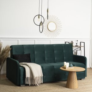 Mebel Elite Sofa z Funkcją Spania Wersalka Rozkładana Dwuosobowa ARIA Welurowa Zielona Nowoczesna do Salonu 1