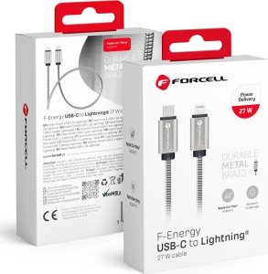 Kabel USB ForCell FORCELL F-ENERGY Metal C238 kabel Typ C do Lightning PD QC3.0 3A 27W 1 m srebrny 1