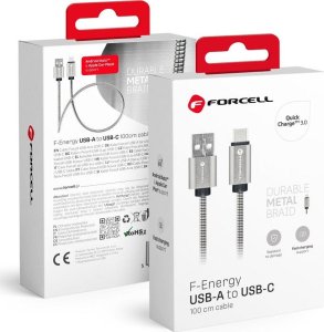 Kabel USB ForCell FORCELL F-ENERGY Metal C234 kabel USB A do Typ C QC3.0 2,4A 12W 1 m srebrny 1