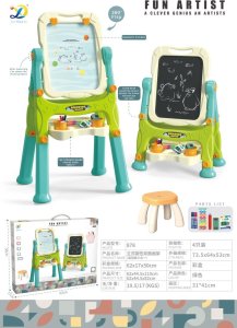 Jokomisiada Tablica 2w1 magnetyczno-kredowa dla dzieci 3+ Akcesoria + Regulacja wysokości + Taboret + Półka + Pisaki Kreda 1