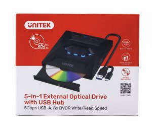 Odtwarzacz DVD Unitek Nagrywarka zewnętrzna DVD/CD, Hub USB 5Gbps, czytnik kart SD 4