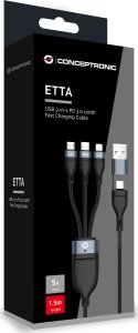 Kabel USB Conceptronic USB-C USB-A - USB-C + microUSB + Lightning 1.5 m Czarny (ETTA06B15) 3