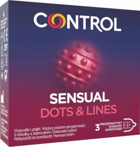 Alkotest CONTROL_Sensual Dots &amp; Lines prezerwatywy w prążki i wypustki 3szt 1