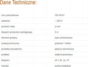 Thermoval Mata grzejna aluminiowa WT 2010 AL - 150/10,0m2 - jednostronnie zasilana 1500W, pod panel 8