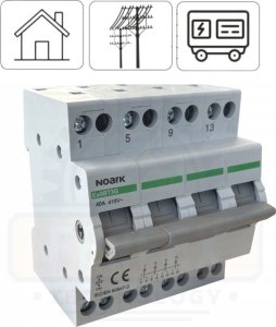 Noark Przełącznik modułowy Noark 113932 instalacyjny wyboru zasilania sieci 1-0-2 4P 40A 4CO 2