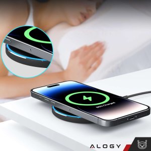 Ładowarka Alogy Ładowarka indukcyjna QI bezprzewodowa 20W szybka LED Alogy okrągła mocna + kabel USB-C Czarna 11