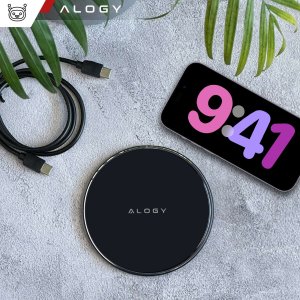 Ładowarka Alogy Ładowarka indukcyjna QI bezprzewodowa 20W szybka LED Alogy okrągła mocna + kabel USB-C Czarna 13