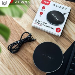 Ładowarka Alogy Ładowarka indukcyjna QI bezprzewodowa 20W szybka LED Alogy okrągła mocna + kabel USB-C Czarna 14