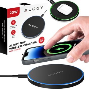 Ładowarka Alogy Ładowarka indukcyjna QI bezprzewodowa 20W szybka LED Alogy okrągła mocna + kabel USB-C Czarna 17