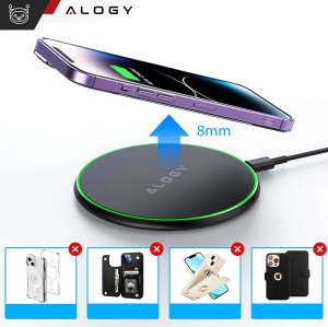 Ładowarka Alogy Ładowarka indukcyjna QI bezprzewodowa 20W szybka LED Alogy okrągła mocna + kabel USB-C Czarna 2