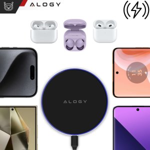 Ładowarka Alogy Ładowarka indukcyjna QI bezprzewodowa 20W szybka LED Alogy okrągła mocna + kabel USB-C Czarna 4