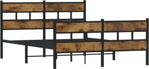 vidaXL Metalowa rama łóżka, bez materaca, przydymiony dąb, 135x190 cm 3