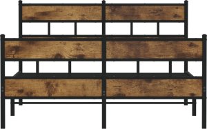 vidaXL Metalowa rama łóżka, bez materaca, przydymiony dąb, 135x190 cm 4