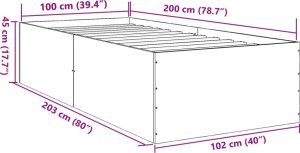 vidaXL Rama łóżka, szarość betonu, 100x200 cm, materiał drewnopochodny 10