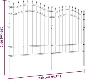 vidaXL Ogrodzenie z grotami, czarne, 165 cm, malowana proszkowo stal 6