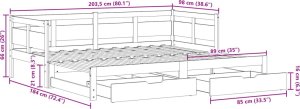 vidaXL Łóżko dzienne rozsuwane, szuflady, białe, 90x200 cm, sosnowe 12