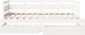 vidaXL Łóżko dzienne rozsuwane, szuflady, białe, 90x200 cm, sosnowe 4