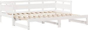 vidaXL Łóżko dzienne rozsuwane, szuflady, białe, 90x200 cm, sosnowe 5