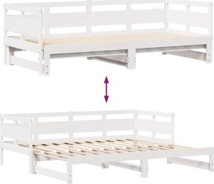 vidaXL Łóżko dzienne rozsuwane, szuflady, białe, 90x200 cm, sosnowe 8