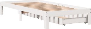 vidaXL Rama łóżka z szufladami, biała, 75x190 cm, lite drewno sosnowe 8