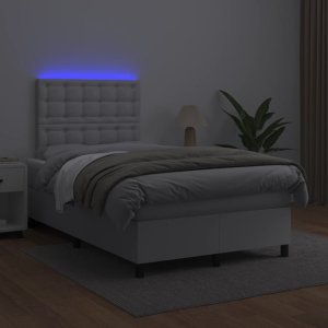 vidaXL Łóżko kontynentalne z materacem i LED, białe, 120x190 cm 4