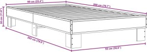 vidaXL Rama łóżka, szary dąb sonoma, 90x200cm, materiał drewnopochodny 9