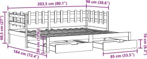 vidaXL Łóżko dzienne rozsuwane, szuflady, 90x200 cm, sosnowe 12