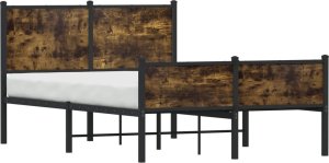 vidaXL Metalowa rama łóżka, bez materaca, przydymiony dąb, 120x200 cm 4