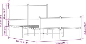 vidaXL Metalowa rama łóżka, bez materaca, przydymiony dąb, 120x200 cm 10