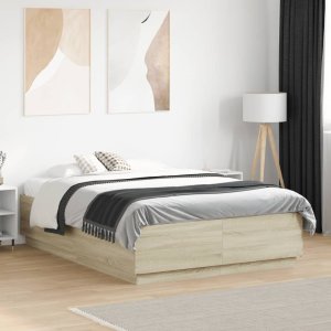 vidaXL Rama łóżka, dąb sonoma, 135x190 cm, materiał drewnopochodny 3
