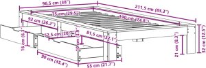 vidaXL Rama łóżka bez materaca, biała, 75x190 cm, lite drewno sosnowe 11