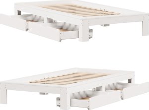 vidaXL Rama łóżka bez materaca, biała, 75x190 cm, lite drewno sosnowe 9