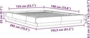 vidaXL Rama łóżka, szarość betonu, 135x190 cm, materiał drewnopochodny 10
