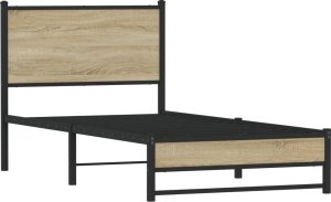 vidaXL Metalowa rama łóżka, bez materaca, dąb sonoma, 90x200 cm 3