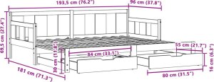vidaXL Łóżko dzienne rozsuwane, szuflady, białe, 90x190 cm, sosnowe 12