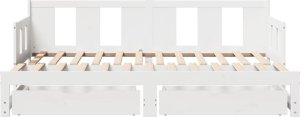 vidaXL Łóżko dzienne rozsuwane, szuflady, białe, 90x190 cm, sosnowe 4