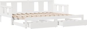 vidaXL Łóżko dzienne rozsuwane, szuflady, białe, 90x190 cm, sosnowe 5
