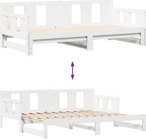 vidaXL Łóżko dzienne rozsuwane, szuflady, białe, 90x190 cm, sosnowe 8
