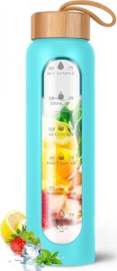 Hydrate Heroes Butelka Szklana Na Wodę Bidon Sportowy Motywacyjny Z Etui Fitness 1000Ml 1L 1